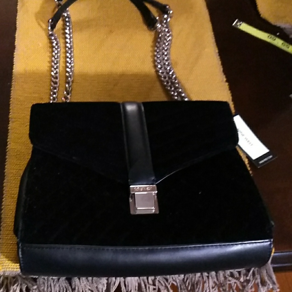 Velvet and faux leather shoulder bag
